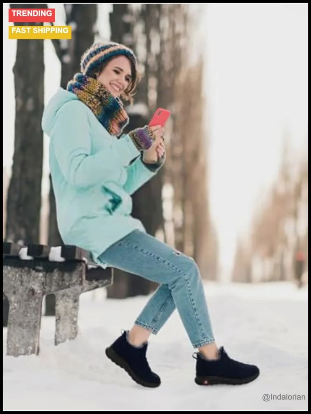 Fur Lined Slip On Ankle Snow Boots Water Resistant Non Slip Winter Outdoor